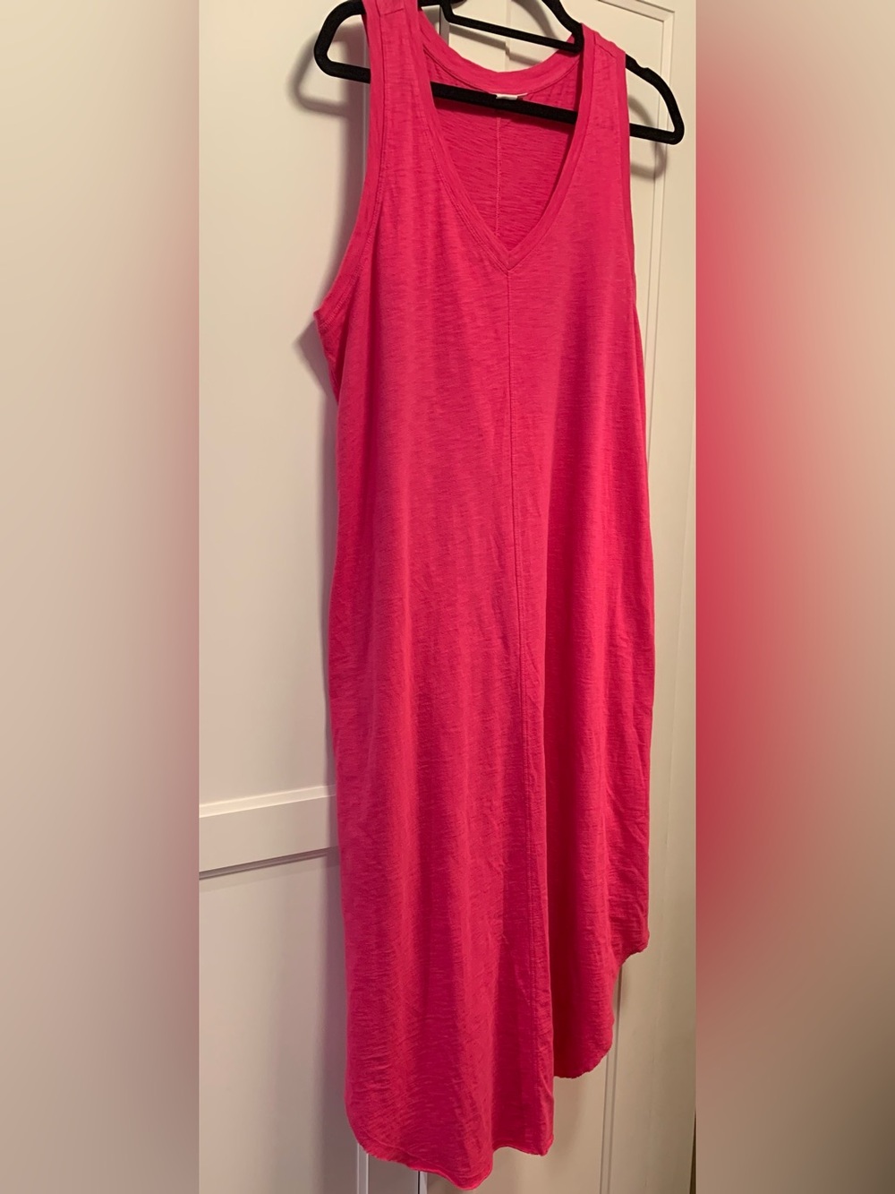 Gap Women's Solid Pink V-Neck Sleeveless Stretch High-Low Casual Shift Dress L - Picture 2 of 8
